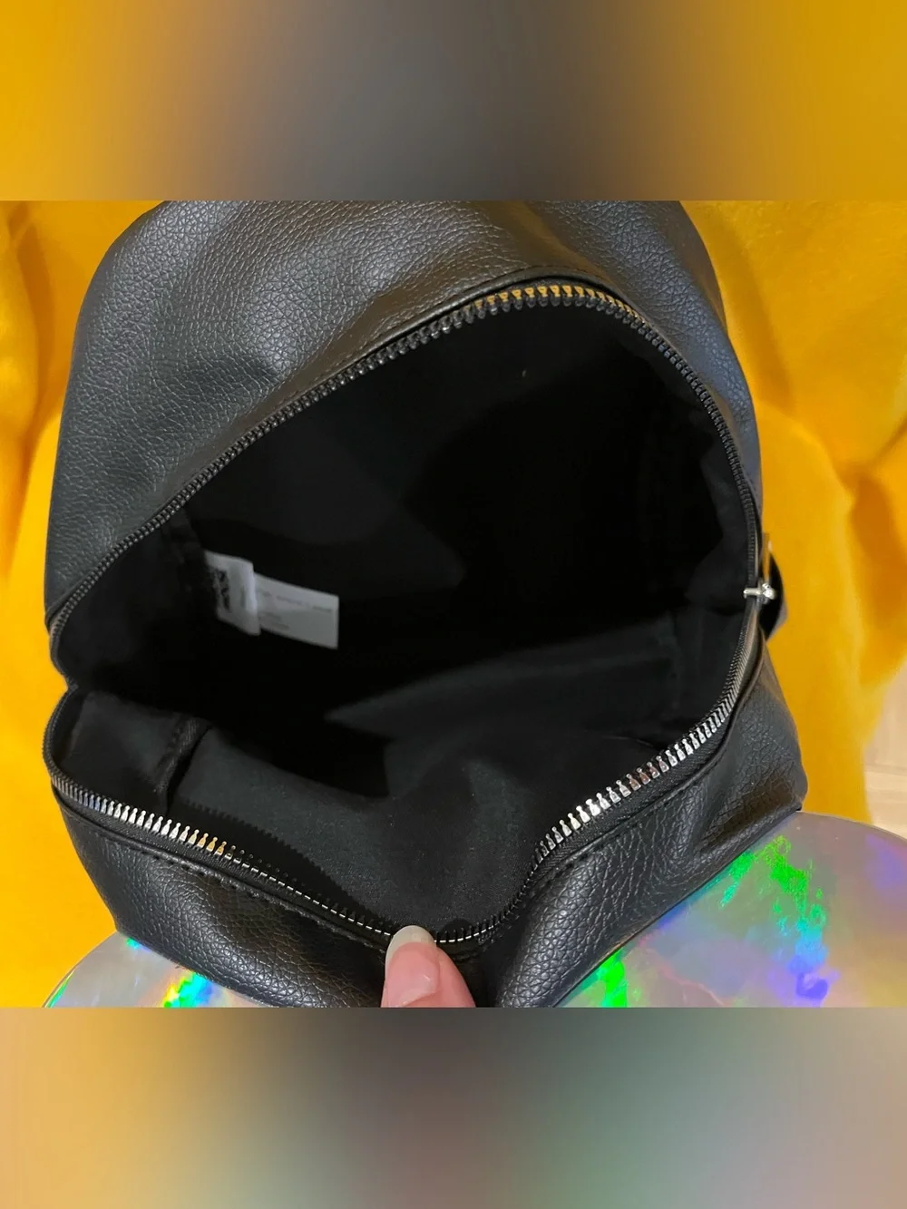 Disney Mickey Mouse black faux leather Mini Backpack w/ holographic details. NWT